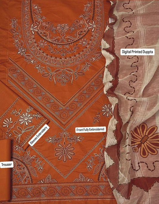 3 Pcs Women's Unstitched Embroidered Suit