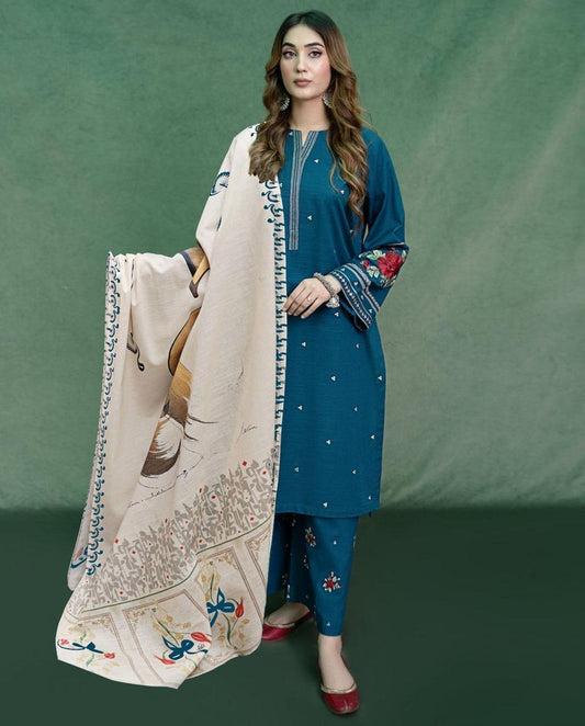 3 Pcs Women's Unstitched Embroidered Suit