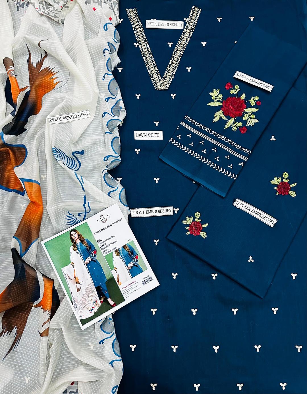 3 Pcs Women's Unstitched Embroidered Suit