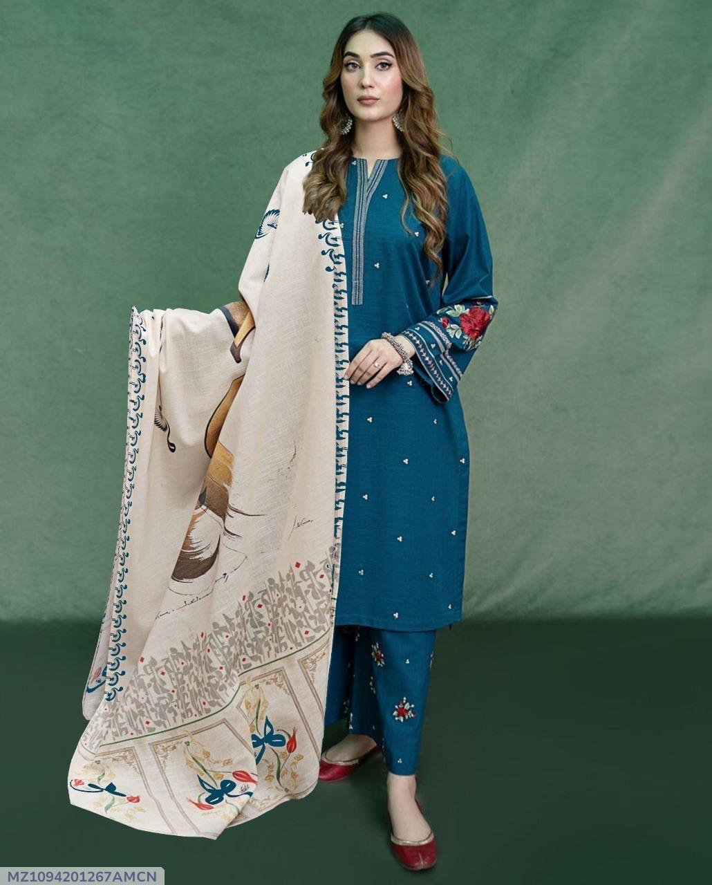 3 Pcs Women's Unstitched Embroidered Suit