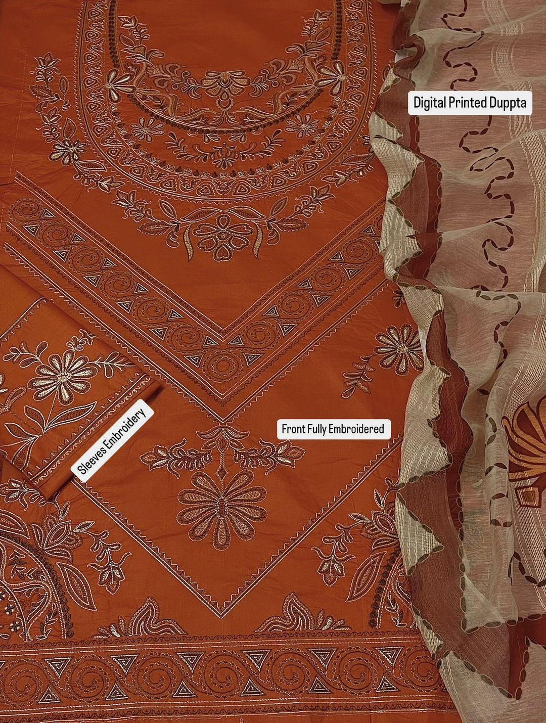 3 Pcs Women's Unstitched Embroidered Suit