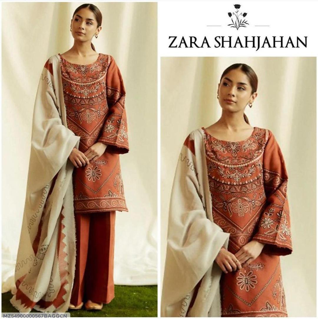 3 Pcs Women's Unstitched Embroidered Suit