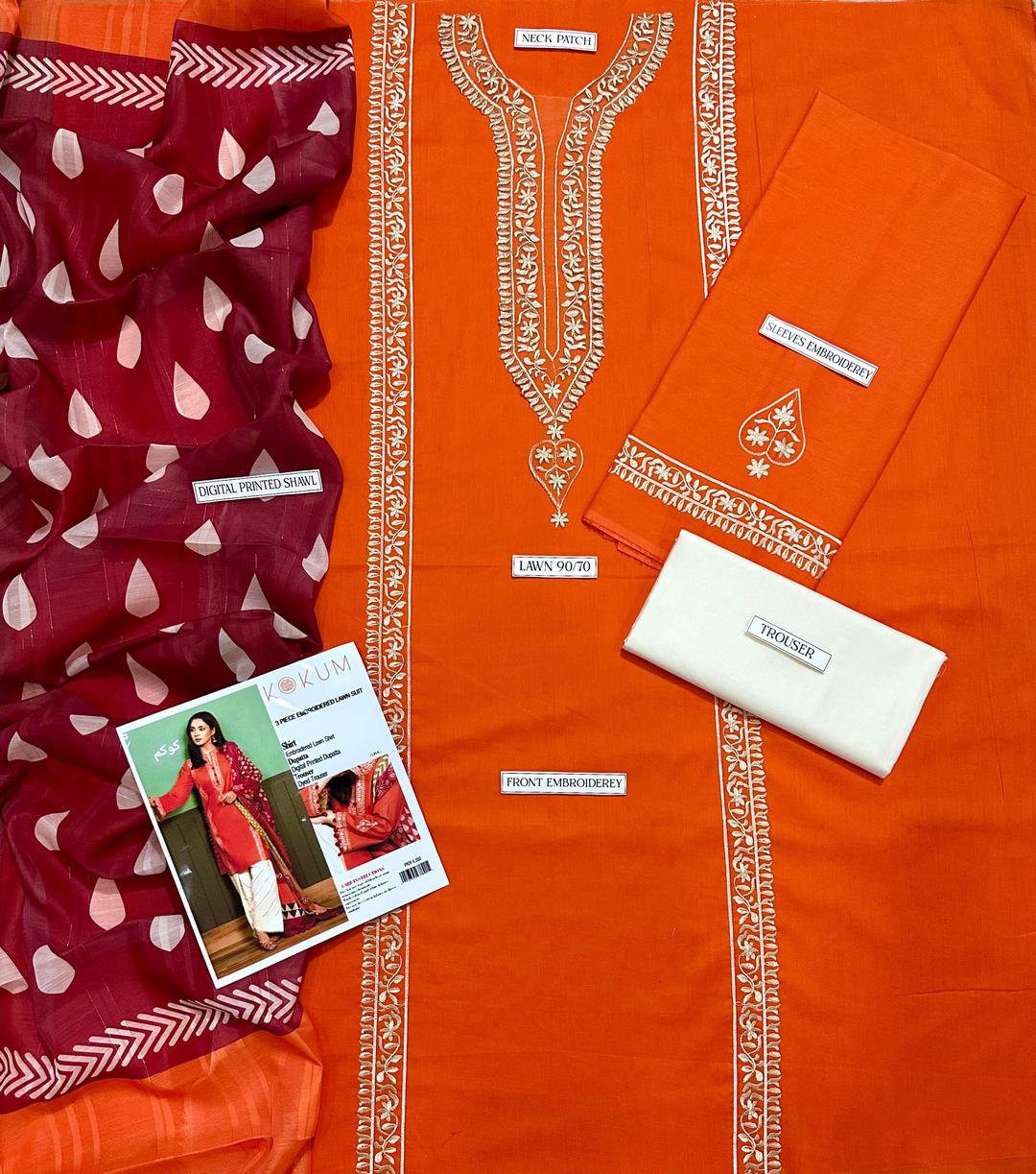 3 Pcs Women's Unstitched Embroidered Suit